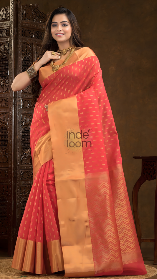 Imperial Red Cotton Silk Saree - 015