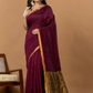 Pure Handloom Silk Tissue Linen Saree | Deep Wine