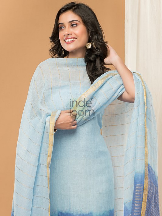 Sky Blue color Jamdani 2-Piece Set Kurti & Dupatta (UNSTITCHED) - 151