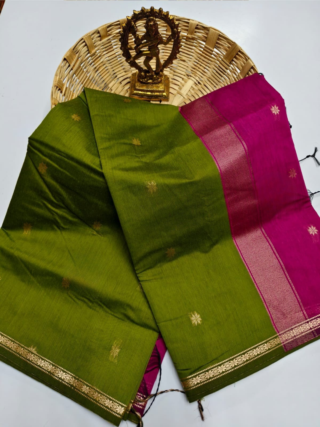 Maheshwari Silk Cotton Saree – Festive Elegance | Olive Green
