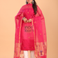 Deep Pink Muslin Jamdani 2-Piece Set Kurti & Dupatta (UNSTITCHED) - 089