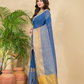 Cotton Linen Handloom Saree With Royal Blue - 015
