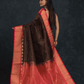 Pure Handloom Korvai Silk Cotton Lakshadeepam Saree in Rich Chocolate Brown and Multishade Pink Border - 146