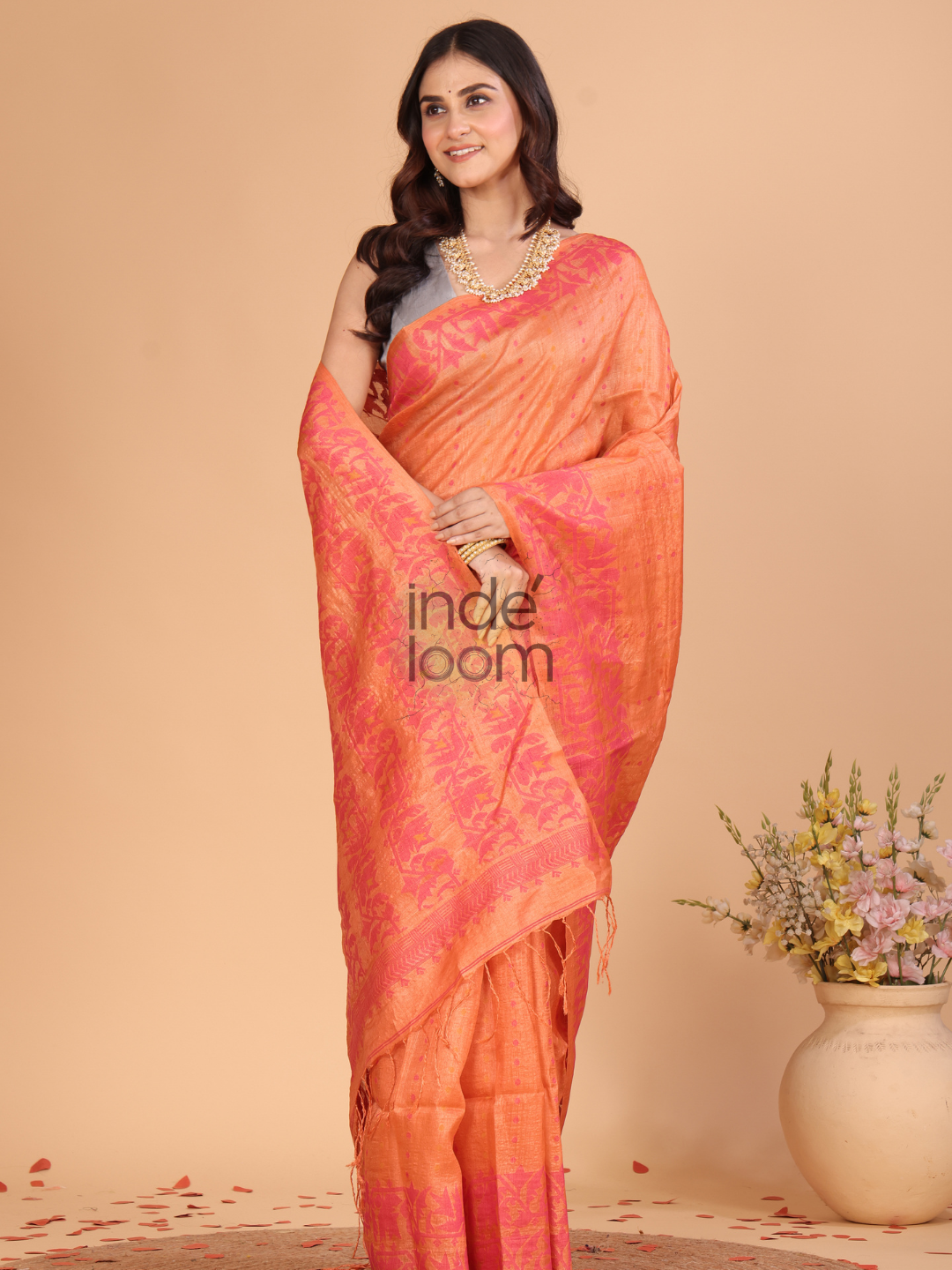 Tissue Silk Saree With Salmon Pink - 120