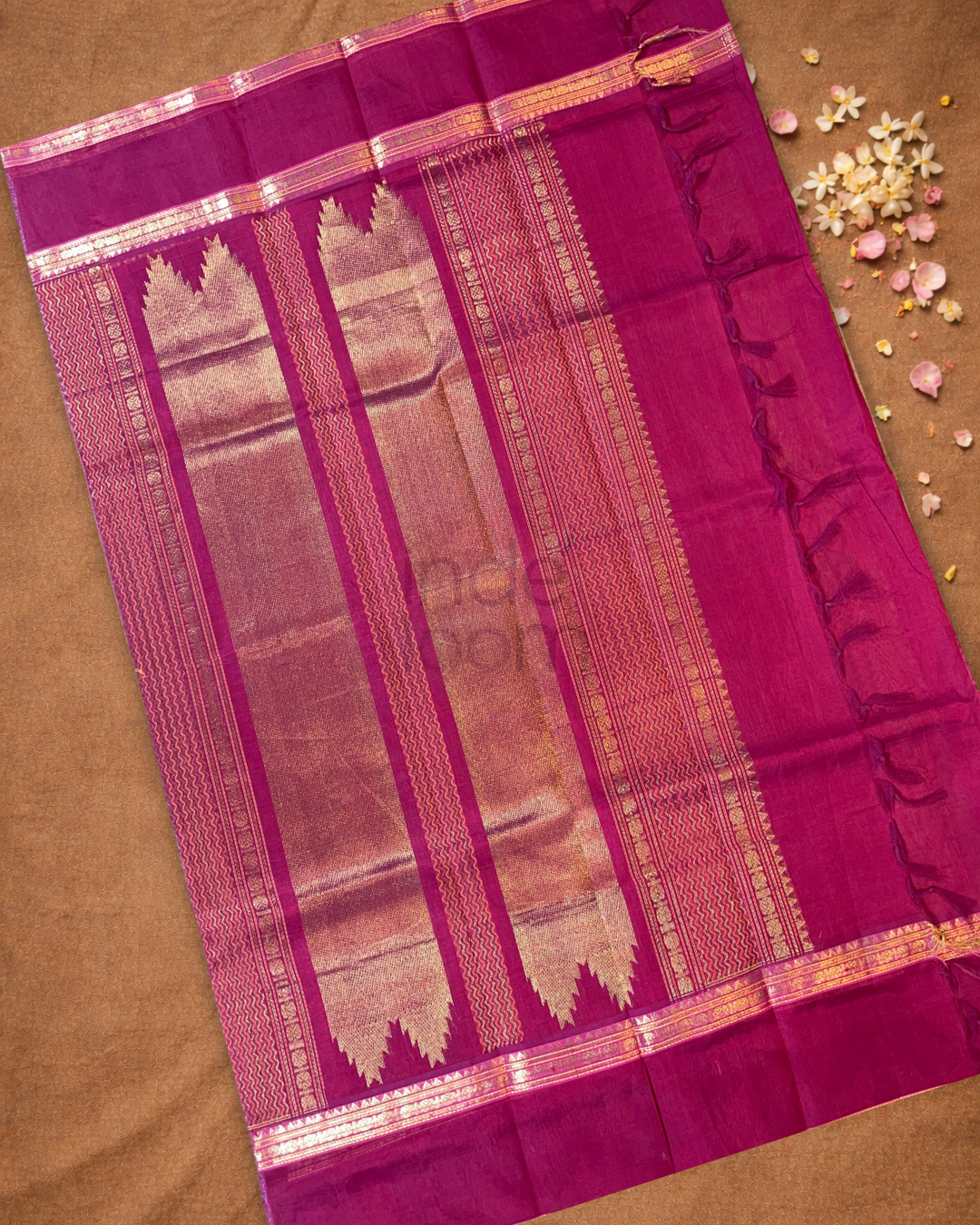 Handloom Korvai Silk Cotton Saree  |  Bronze Brown