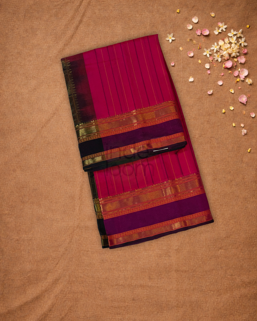 Handloom Korvai Silk Cotton Saree  |  Magenta Pink