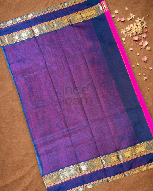 Handloom Korvai Silk Cotton Saree  |  Magenta Pink