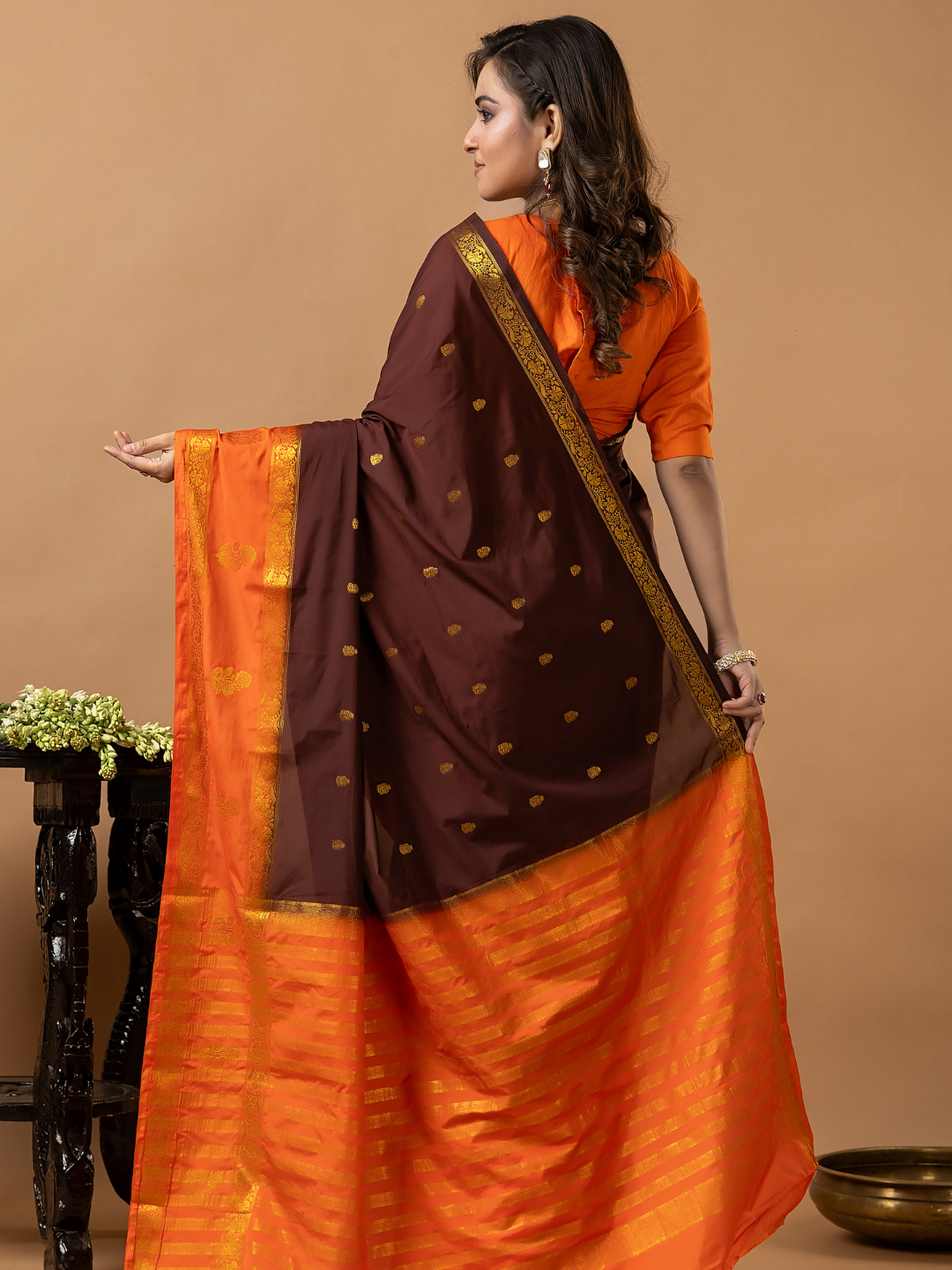 Classic Mysore Semi Silk Saree | Chocolate Brown