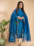 Indigo Blue Cotton Linen 2-Piece Set Kurti & Dupatta (UNSTITCHED) - 002