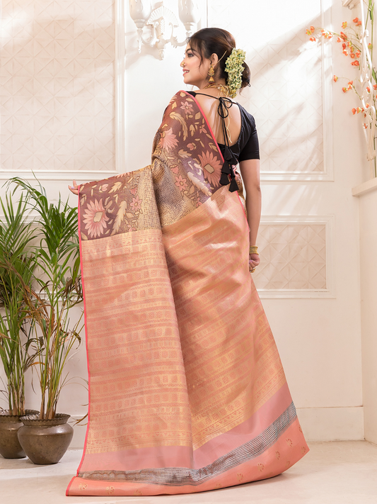 Amraghata  -  Soft mango-green silk with floral zari buttas