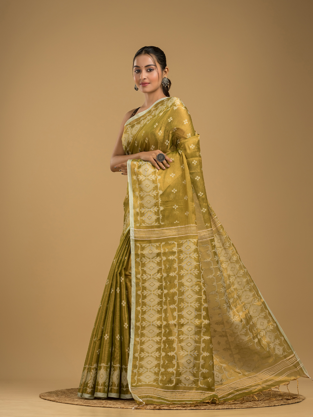 Tissue Silk Jamdani Saree Classic Yellow- 043
