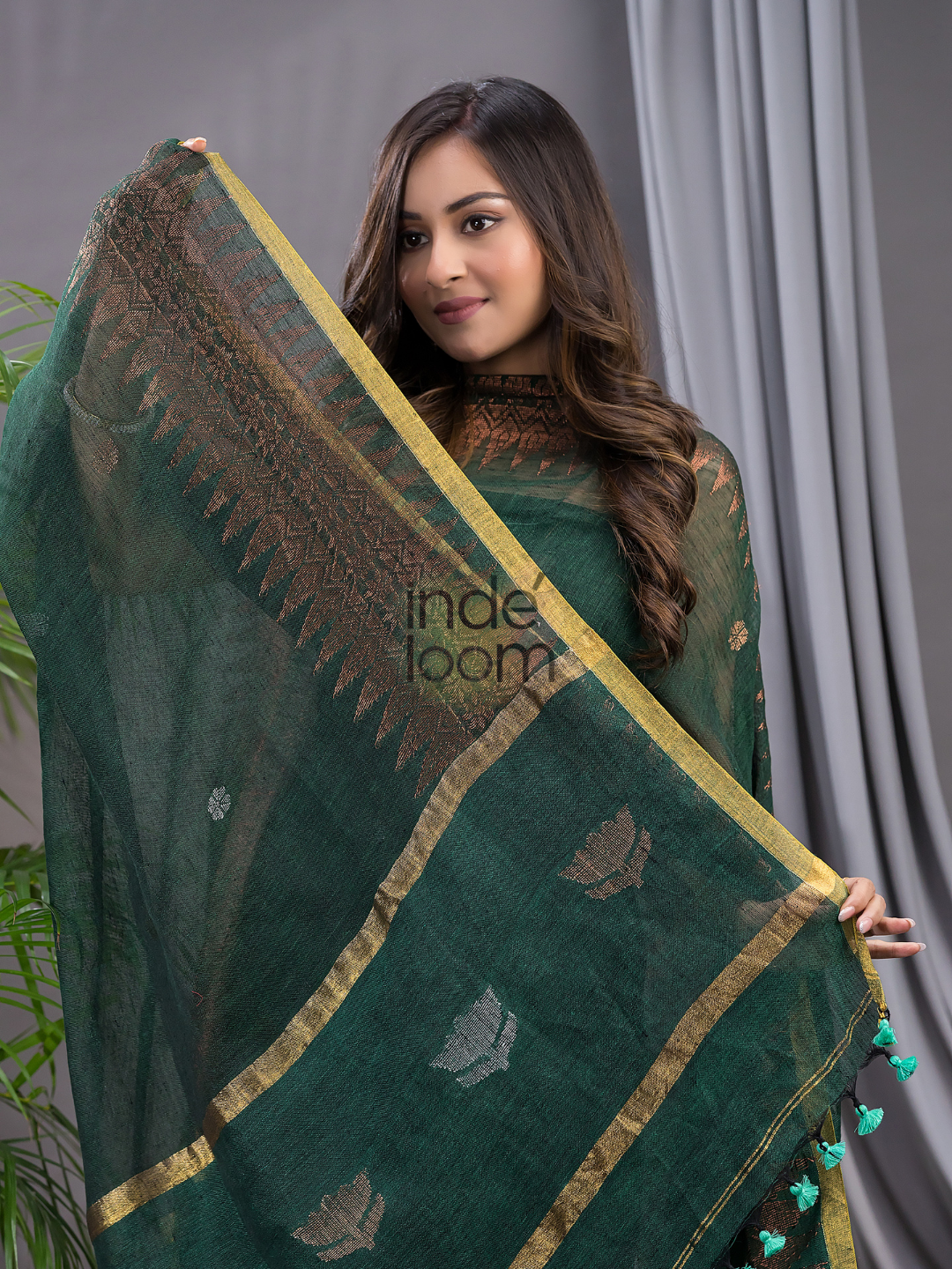 Pine Green Linen X Linen 2-Piece Set Kurti & Dupatta (UNSTITCHED) - 102