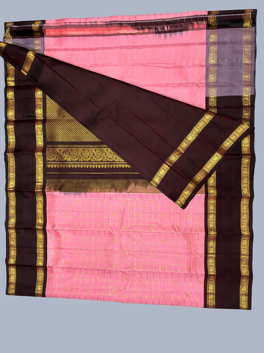Pure Handwoven Gadwal Silk Saree in Baby Pink - 007