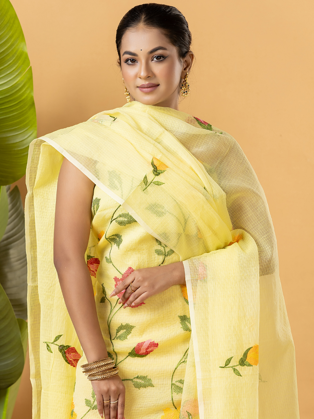 Classic Kota Doria Cotton Unstitched 2-Piece Kurti | Lemon Yellow