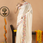 Fancy Semi Silk Saree | White | Plain Body with Floral border