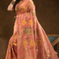 Floral woven design Silk blend Jacquard Saree | Peach Pink