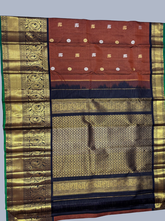 Pure Handwoven Gadwal Silk Saree With Rust Orange - 022