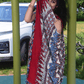 Ajrakh Exclusive Designer Modal Silk in Ivory, Crimson, and Navy with Geometric prints - 031 - indeloom