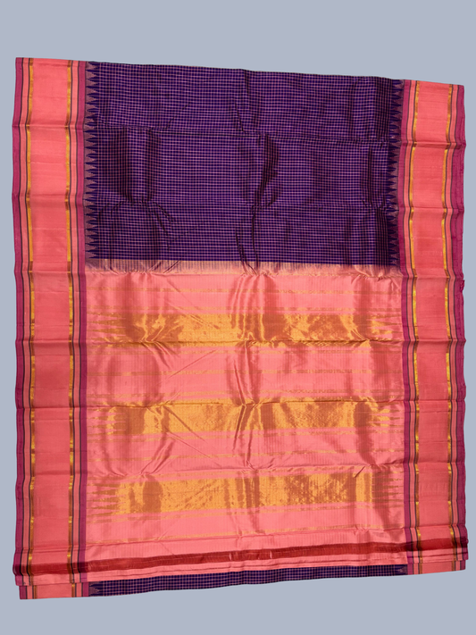 Pure Handwoven Gadwal Silk Saree With Plum Purple - 011