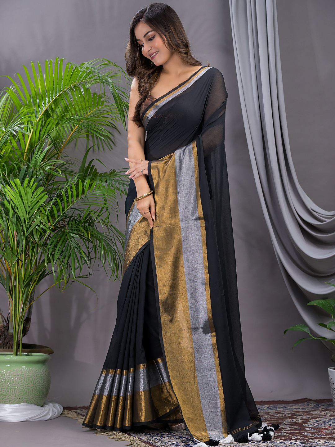Tissue Silk Saree With Midnight Black - 008