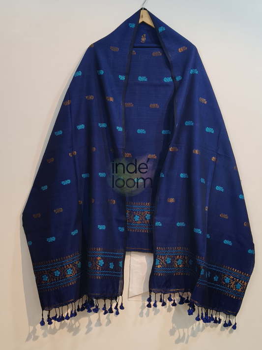 Berry Blue Cotton Jamdani 2-Piece Set Kurti & Dupatta (UNSTITCHED) -751