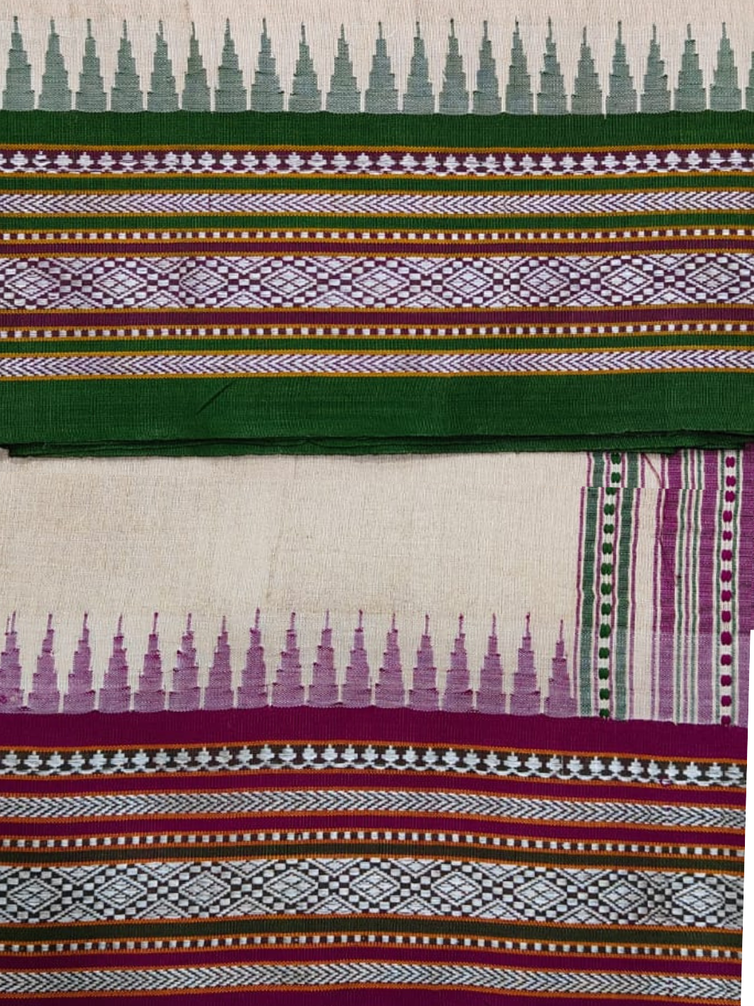 Handwoven Pure Vidarbha Tussar Silk Saree  |  Green And Purple