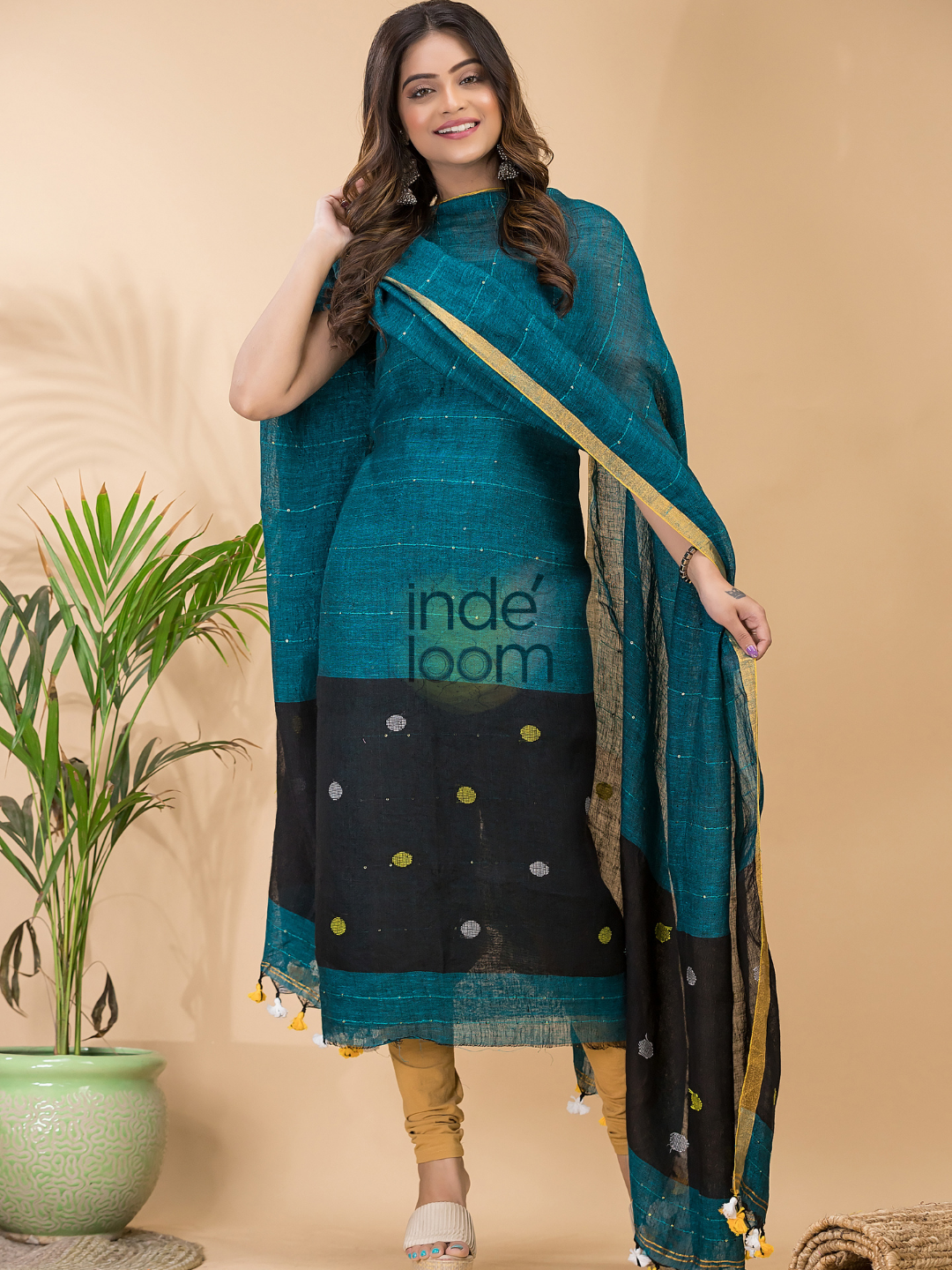 Mint Green Linen X Linen 2-Piece Set Kurti & Dupatta (UNSTITCHED) - 071