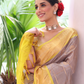 Pure Handloom Korvai Saree | Silver Grey