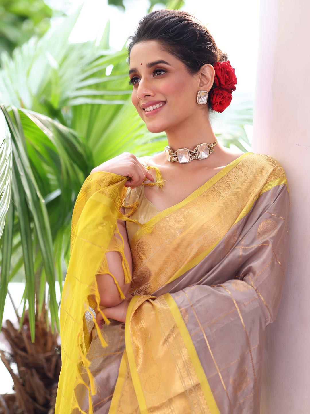 Pure Handloom Korvai Saree | Silver Grey
