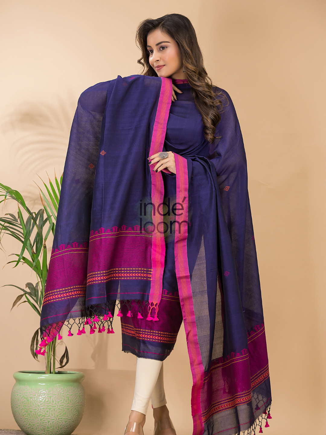 Plum Purpule Mercerized Cotton 2-Piece Set Kurti & Dupatta (UNSTITCHED) - 127
