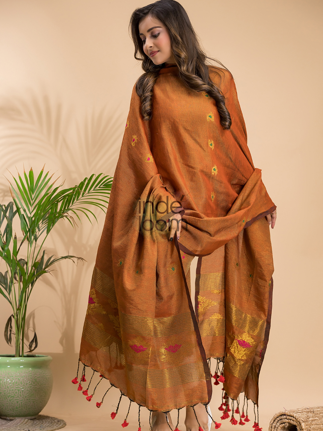 Bronze Brown Tissue Linen 2-Piece Set Kurti & Dupatta (UNSTITCHED) - 015