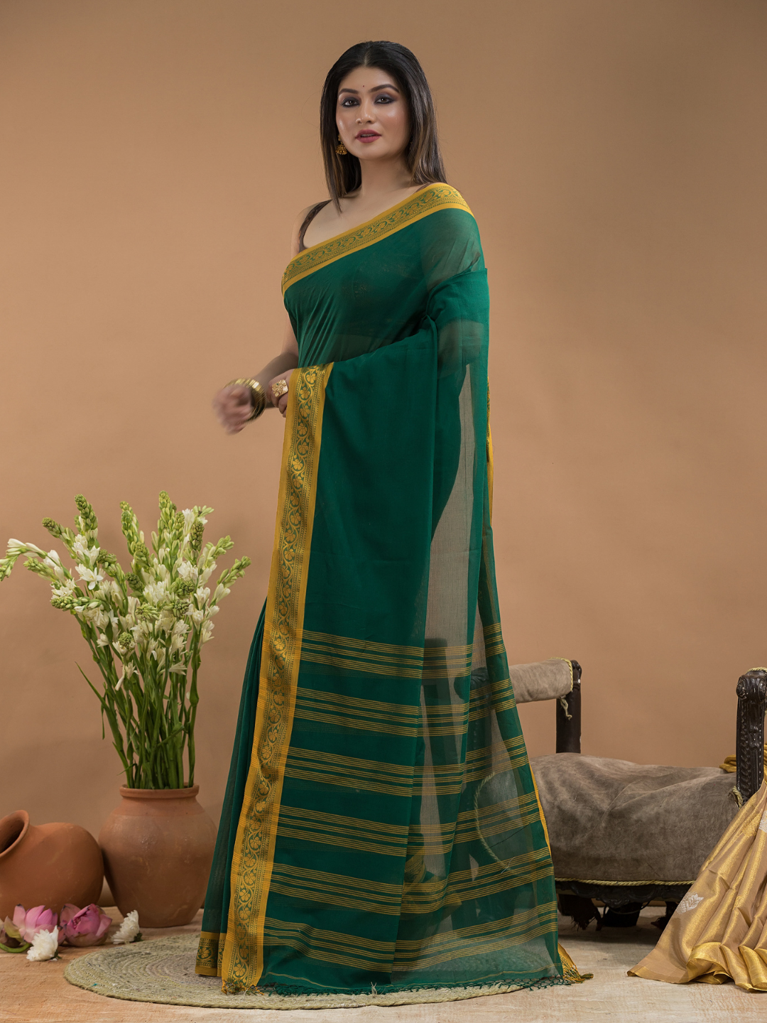 Green Shaded -Handloom Cotton Saree-096