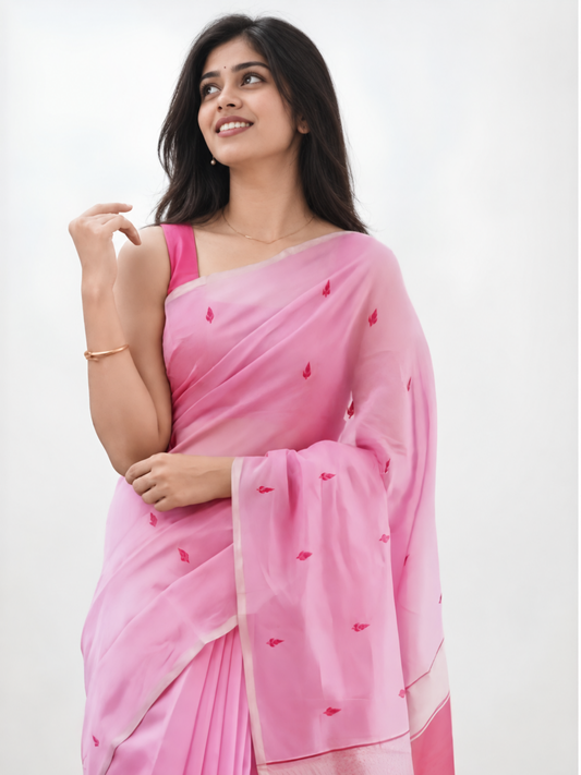 Maheshwari Silk Cotton Saree – Festive Elegance | Baby Pink