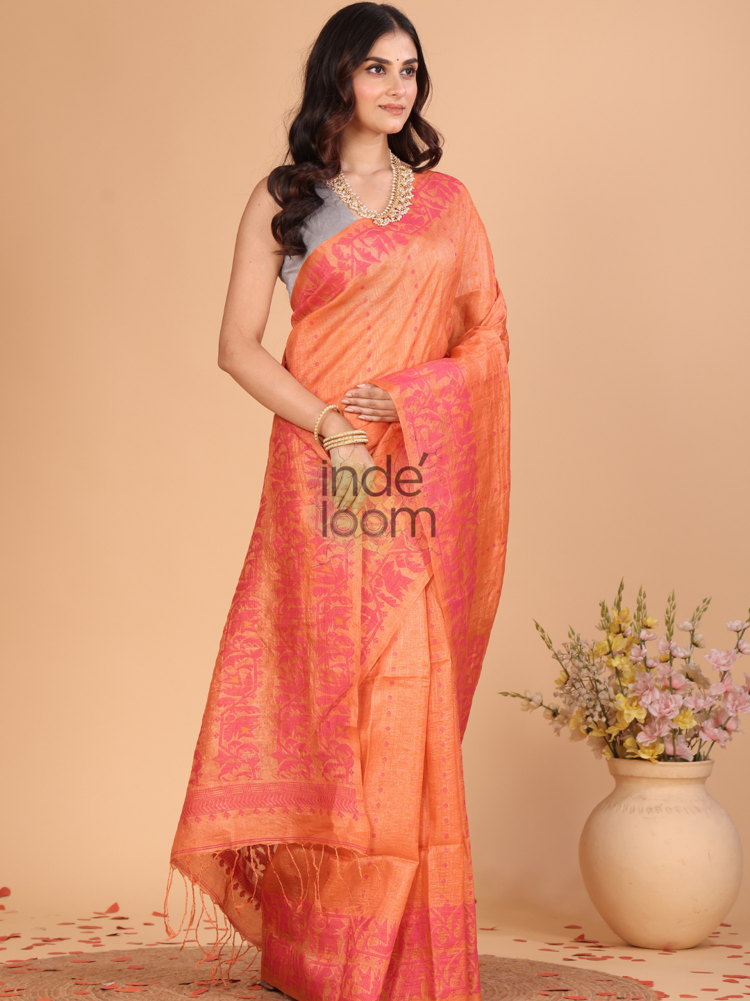 Tissue Silk Saree With Salmon Pink - 120