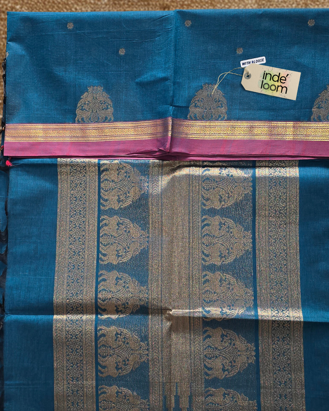 Kanchi Cotton|Teal Blue & Pastel Pink