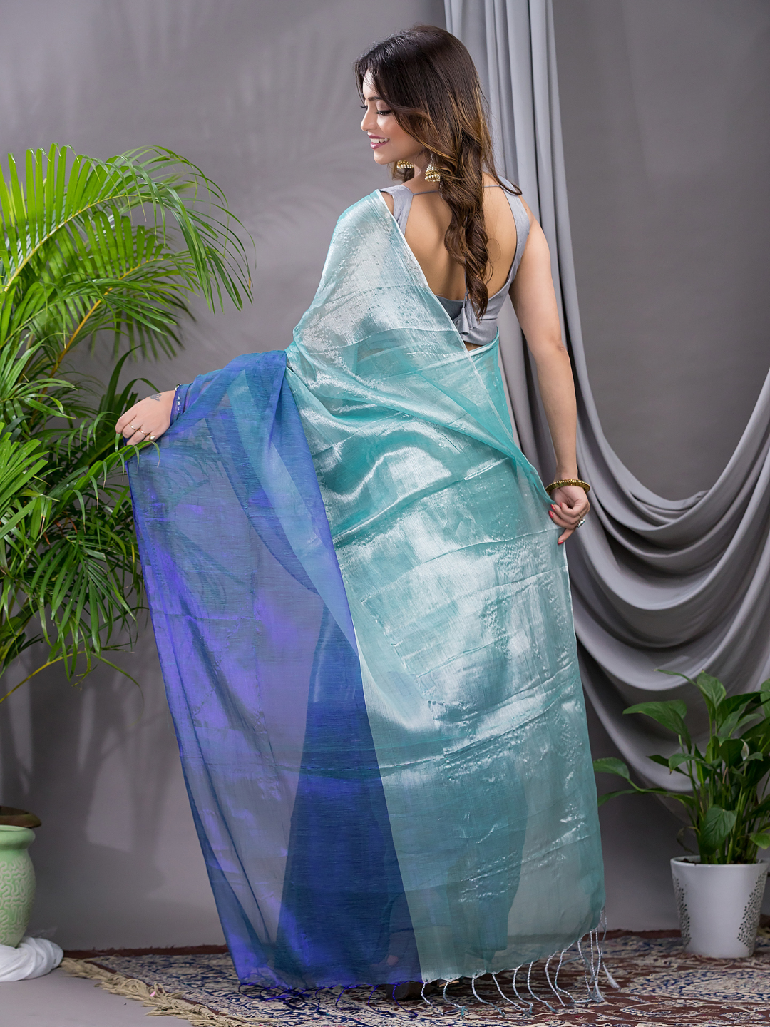 Tissue Silk Saree With Powder Blue - 018
