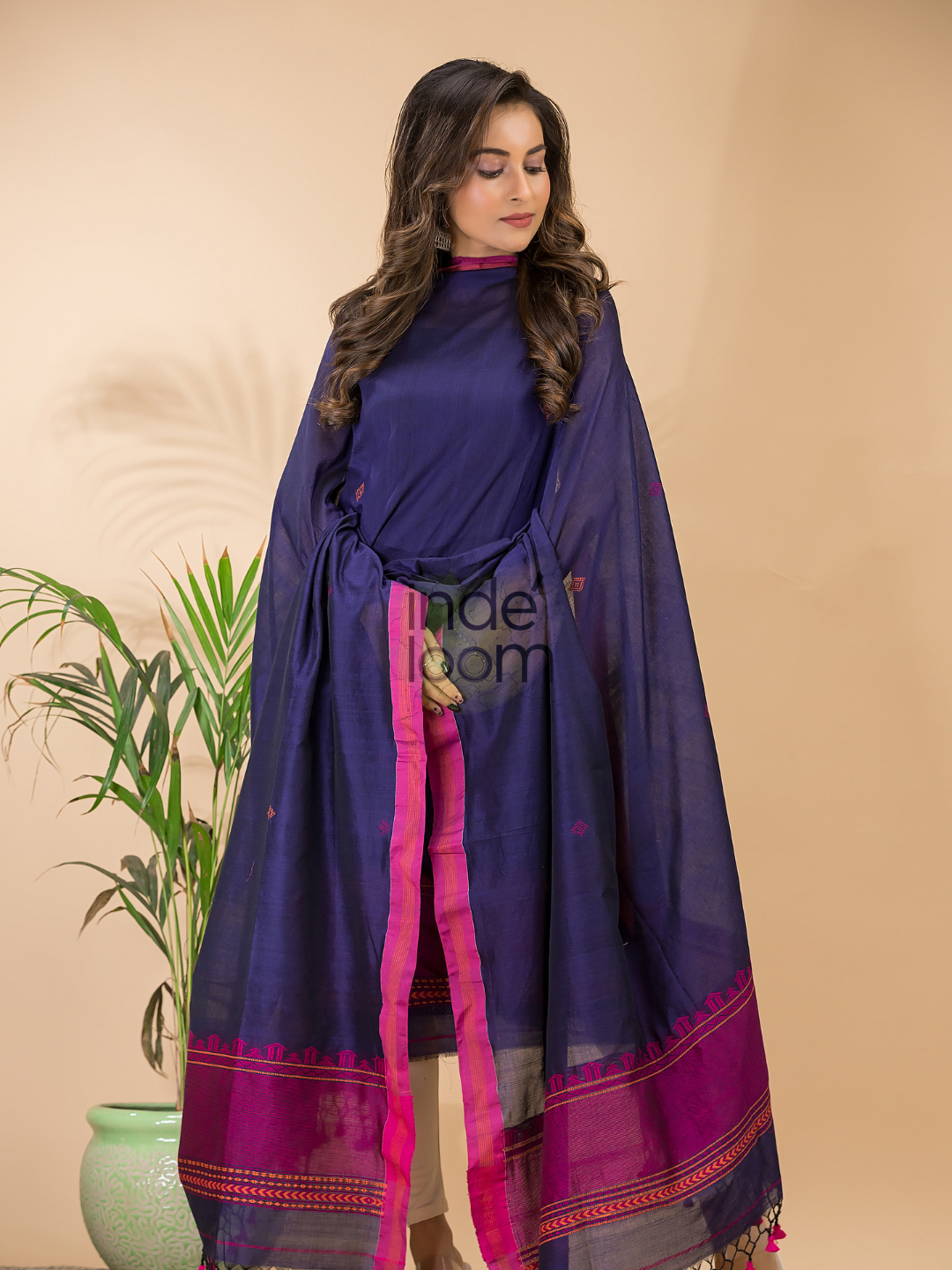 Plum Purpule Mercerized Cotton 2-Piece Set Kurti & Dupatta (UNSTITCHED) - 127