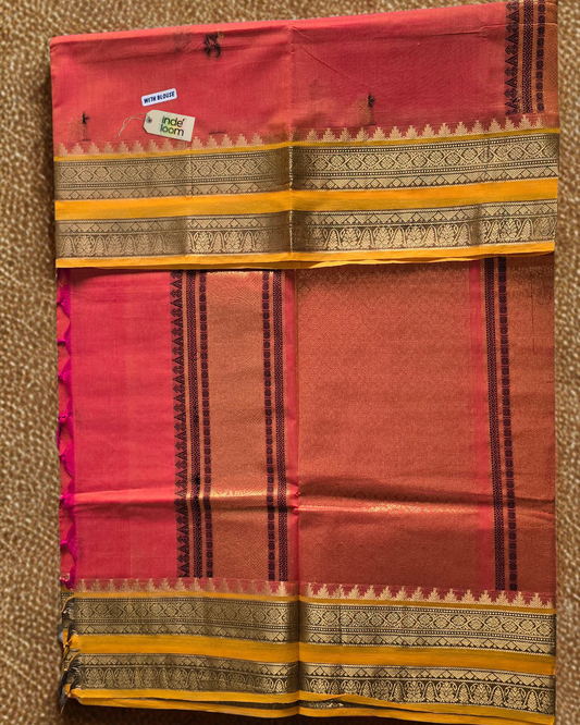 Kanchi Cotton|Dual Tone Orange & Yellow/ Olive Green