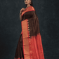 Pure Handloom Korvai Silk Cotton Lakshadeepam Saree in Rich Chocolate Brown and Multishade Pink Border - 146