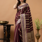 Classic Benarasi Katan Semi Silk Saree | Deep Brown Purple
