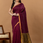 Pure Handloom Silk Tissue Linen Saree | Deep Wine