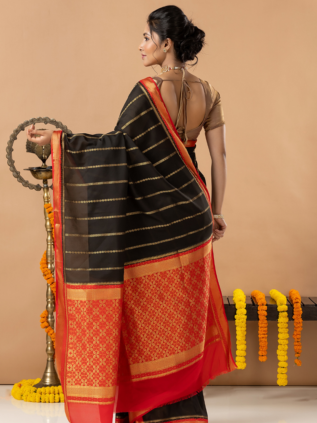 Classic Mysore Semi Silk Saree | Jet Black