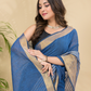 Cotton Linen Handloom Saree With Royal Blue - 015