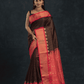 Pure Handloom Korvai Silk Cotton Lakshadeepam Saree in Rich Chocolate Brown and Multishade Pink Border - 146