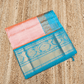 Pure handloom Korvai Silk Cotton Saree in Peach and Azure Blue Border - 054