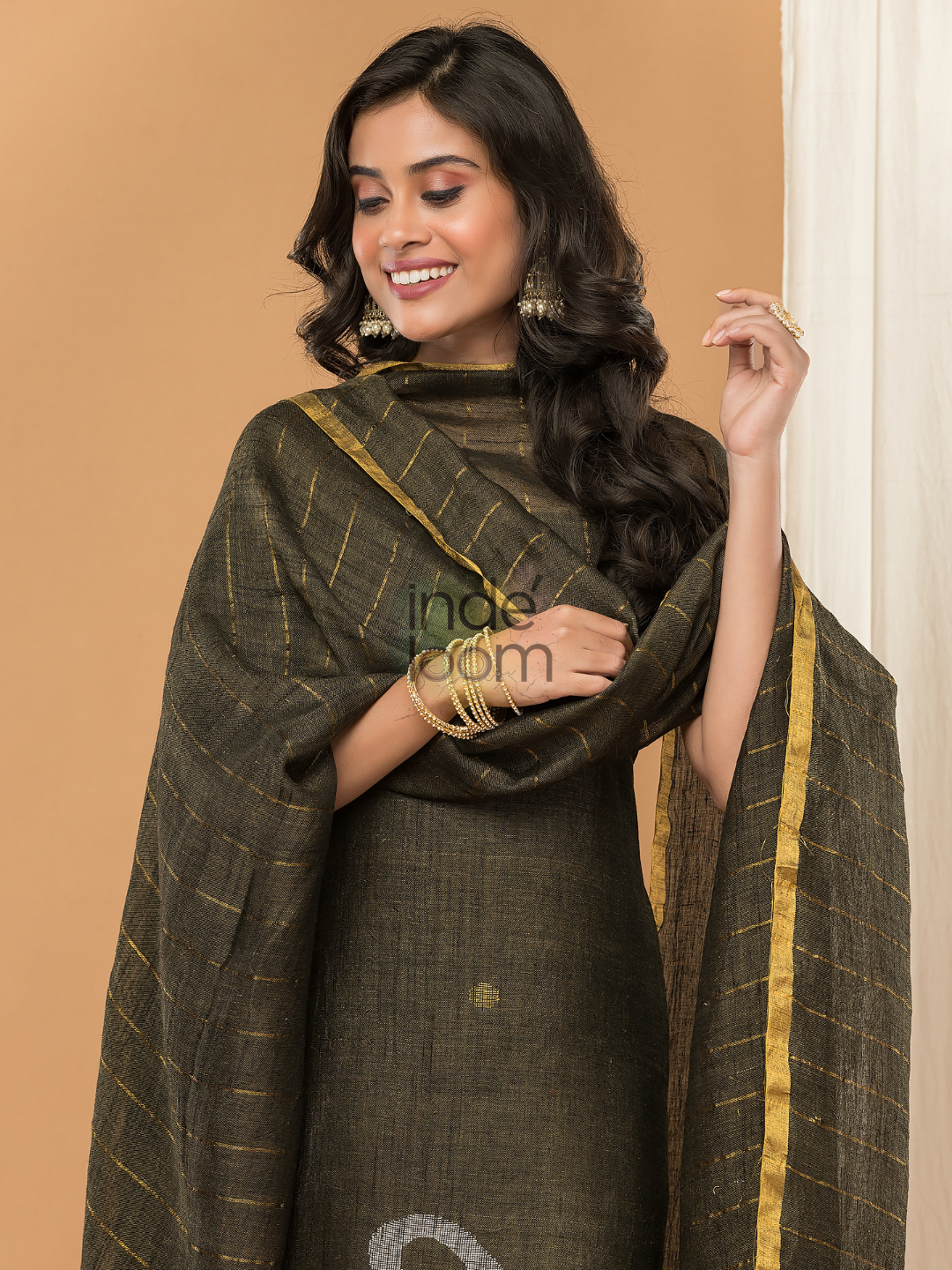 Linen Jamdani Unstitched 2-Piece Kurti  |  Parrot Green