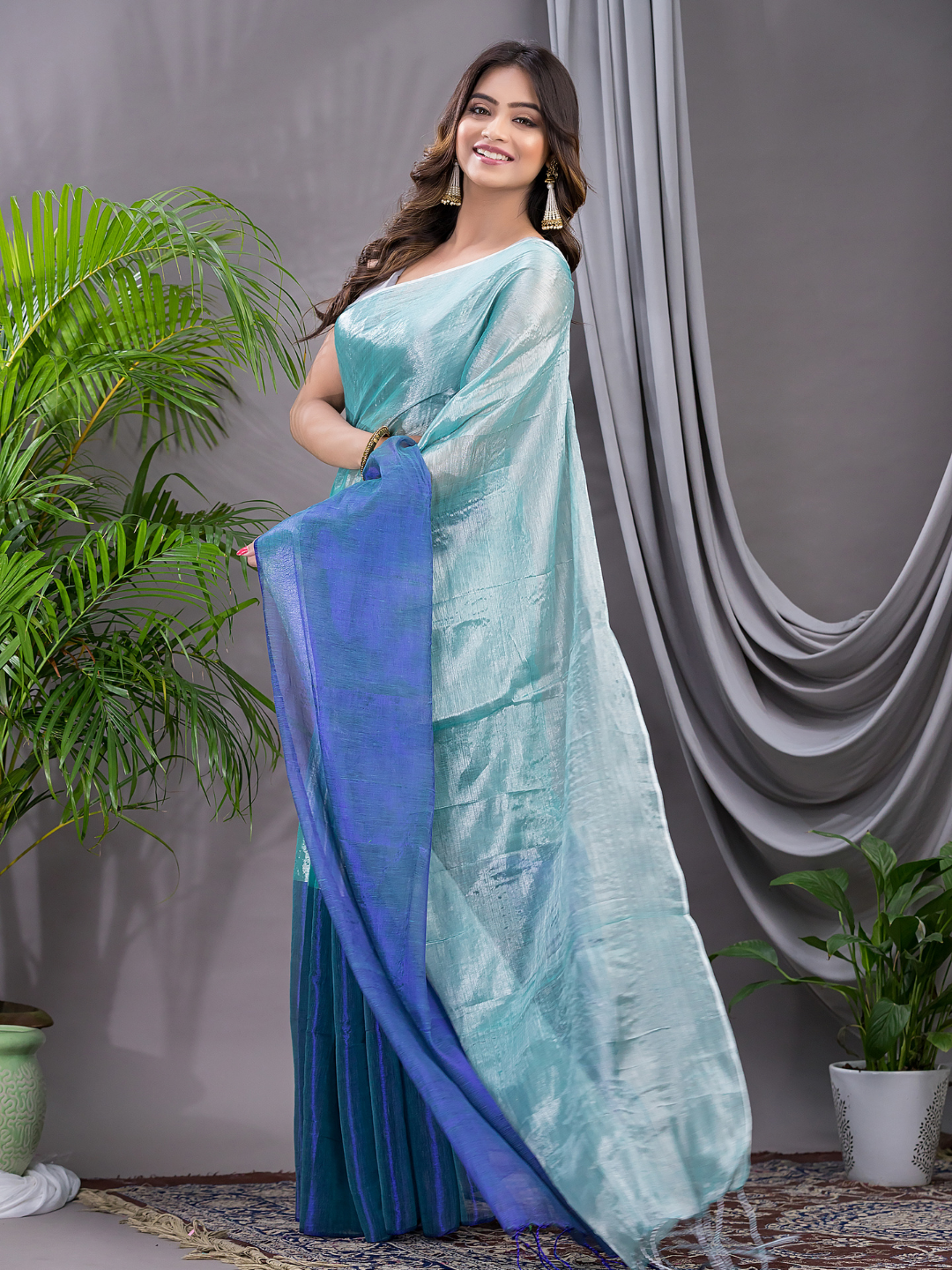 Tissue Silk Saree With Powder Blue - 018