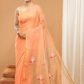 Tissue Muslin Jamdani Saree With Peach Orange And Golden Charm -011