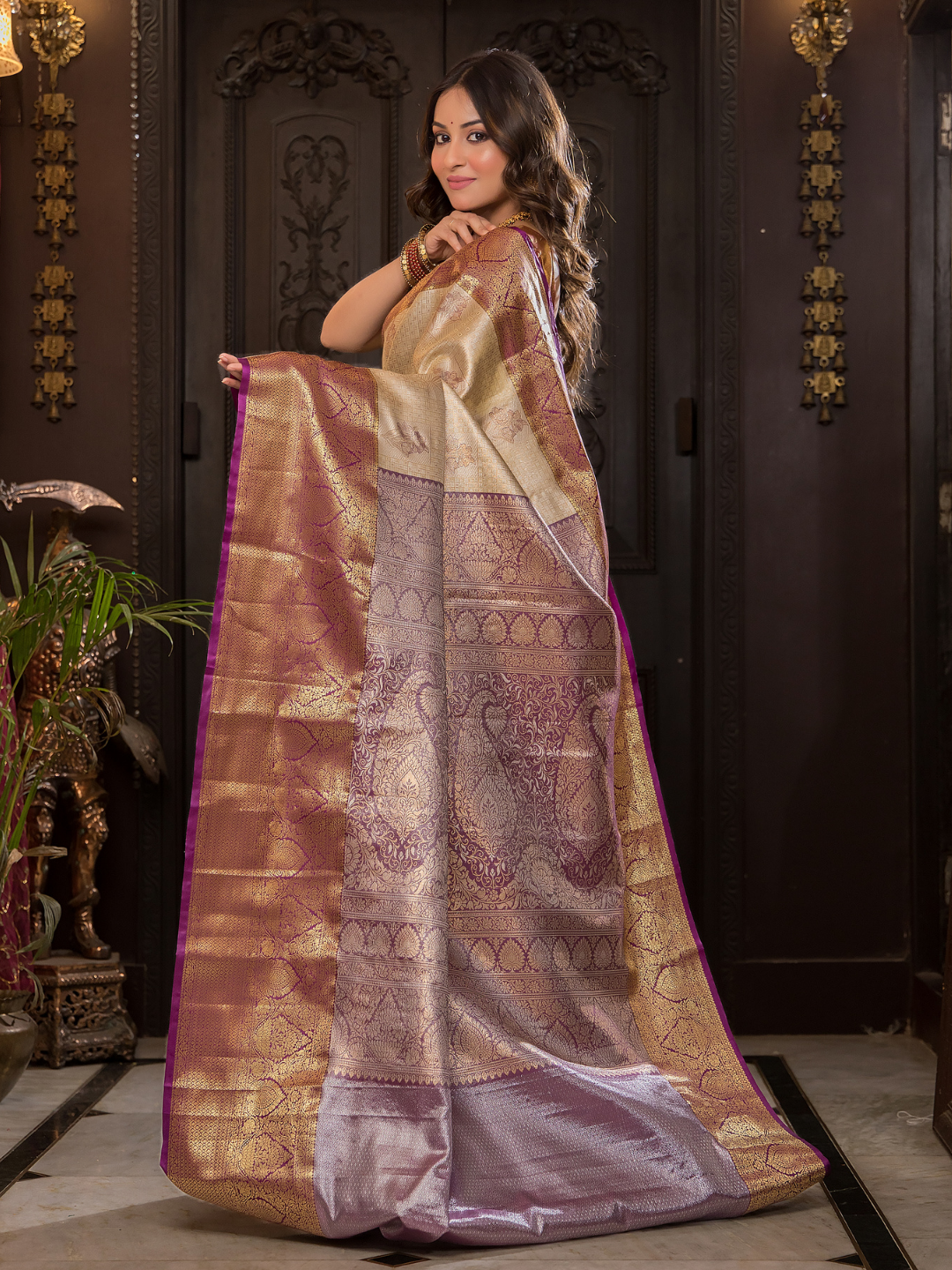 Tamramala  -  Rust brown silk with antique gold detailing