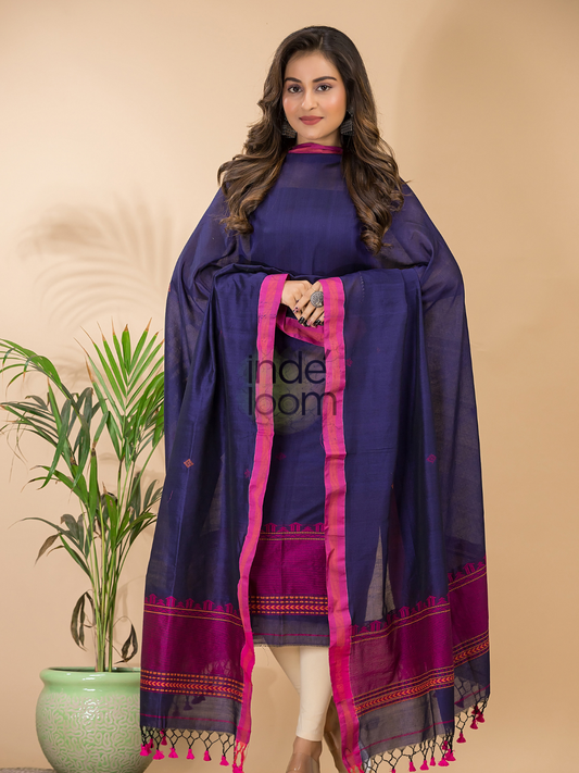 Plum Purpule Mercerized Cotton 2-Piece Set Kurti & Dupatta (UNSTITCHED) - 127